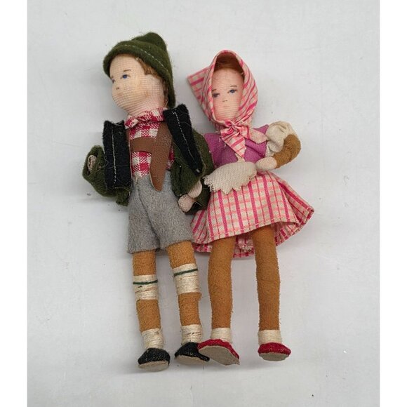Vintage German Boy & Girl Handmade Dolls Traditional Dress Couple 4.5" Tall - Picture 1 of 8